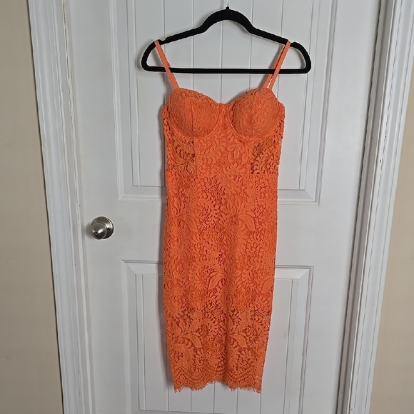 bebe Dresses & Skirts - Bebe Orange Lace Midi Dress – Sweetheart Neckline – Adjustable & Removable Strap